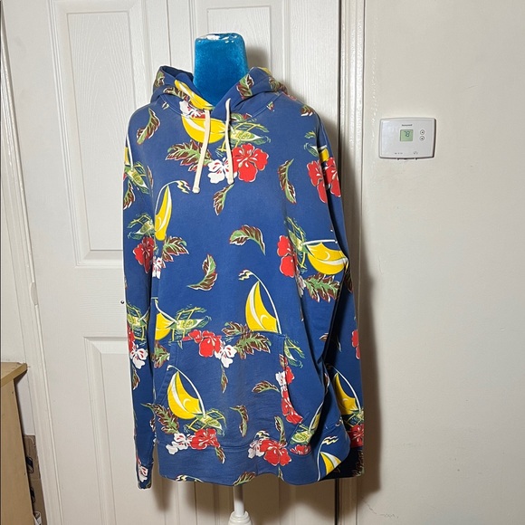 NWT Polo by Ralph Lauren Blue Floral Fruit Fleece Hoodie Men’s XL